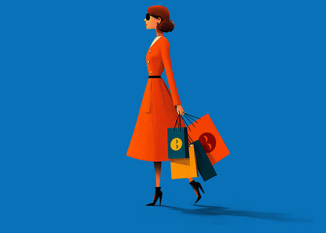 Ilustración de una mujer de compras.